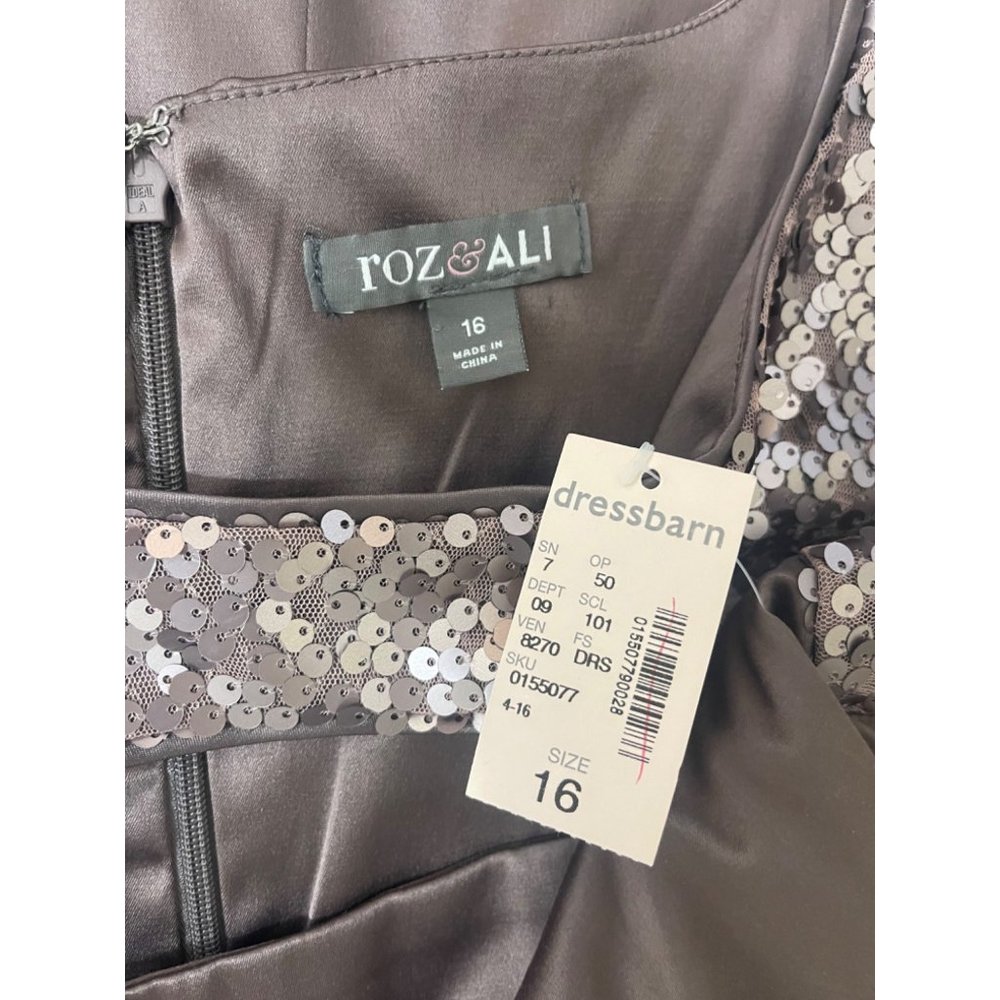 Size 16 XL X-LARGE NEW MOCHA EMBELLISHED SHINY SHEATH DRESS Special Occasion NWT - Picture 4 of 4